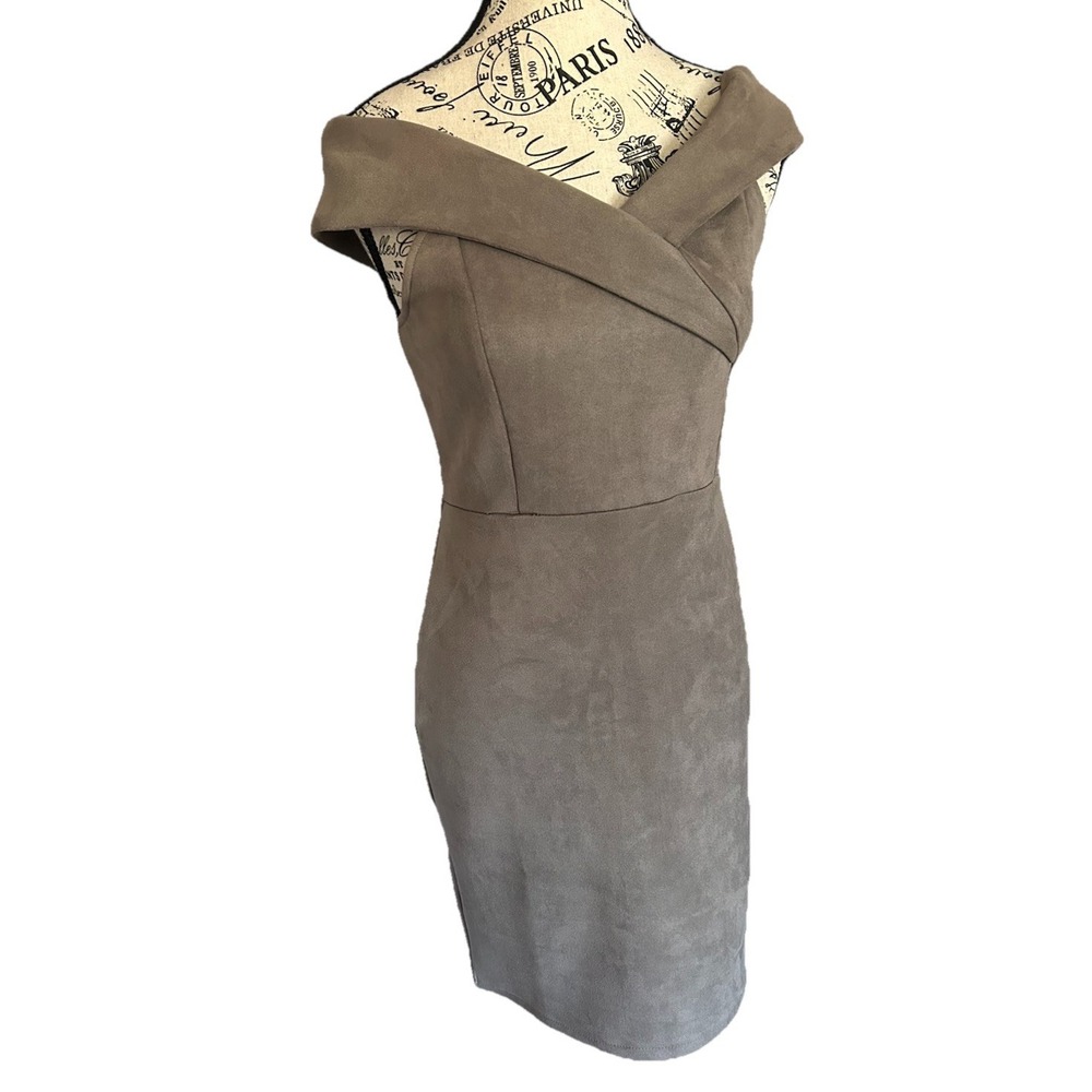 Women's Faux Suede Gray Midi Cap Sleeve Dress Sm Corpcore evening wear Business